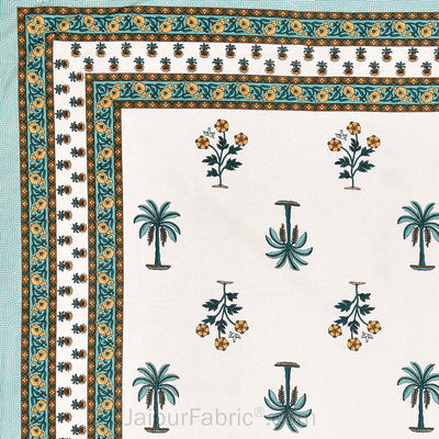 Cultural Mosaic SeaGreen Block Print Pure Cotton Double Bedsheet