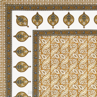 Rustic Rhythms Mustard Block Print Pure Cotton Double Bedsheet