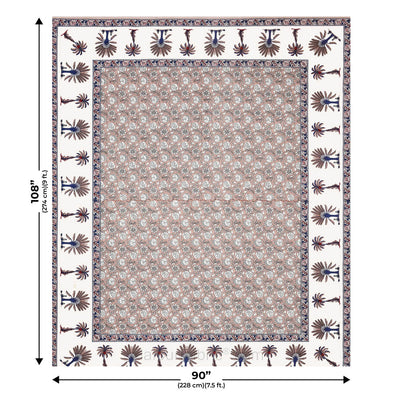 Whimsical Woodcuts Taupe Block Print Pure Cotton Double Bedsheet