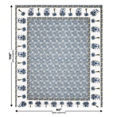 Whimsical Woodcuts Blue Block Print Pure Cotton Double Bedsheet