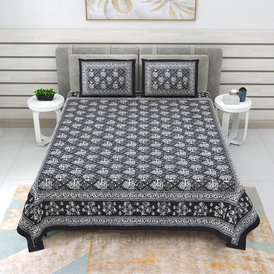 Grey Topiary Dabu Print Jaipuri Double Bedsheet