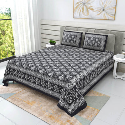 Grey Topiary Dabu Print Jaipuri Double Bedsheet