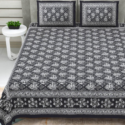 Grey Topiary Dabu Print Jaipuri Double Bedsheet