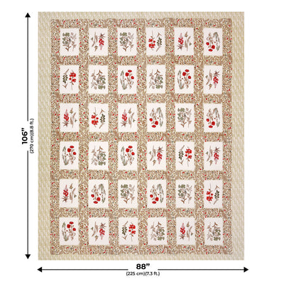 Floral Frame Brown Cotton Double Bedsheet