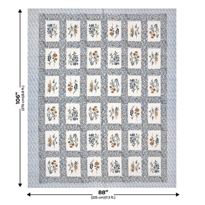 Floral Frame Grey Cotton Double Bedsheet
