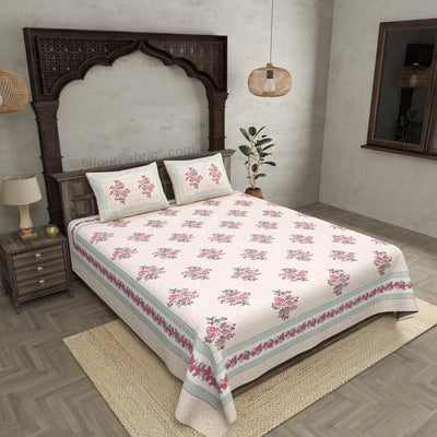 Bouquet Beveled Pink Cotton Double Bedsheet