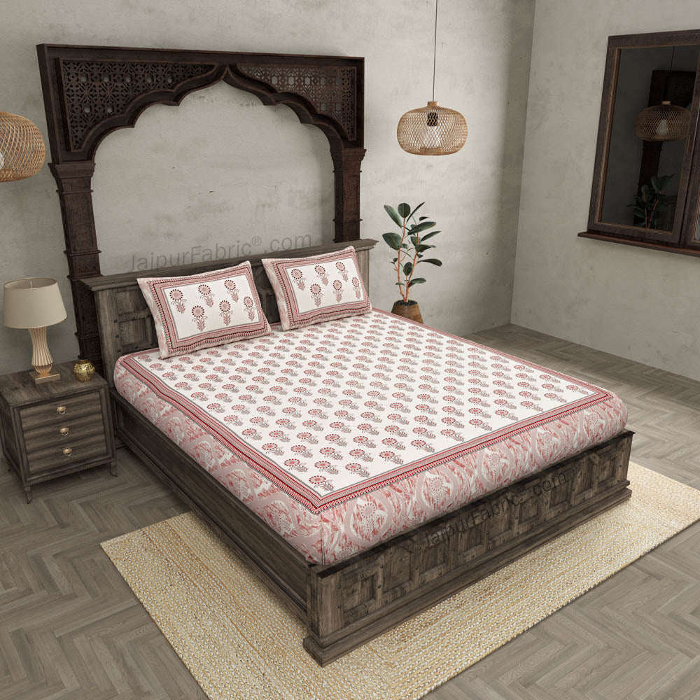 Oblique Decoration Pink Cotton Double Bedsheet