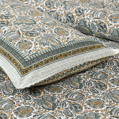 Green Florets Jaipur Fabric Double Bed Sheet