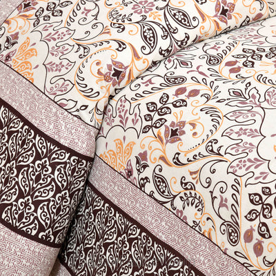 Taupe Florals Jaipur Fabric Double Bed Sheet
