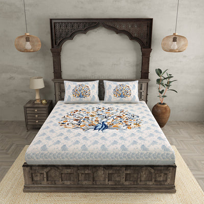 Dancing Peacock Pure Cotton Double Bedsheet – Choose Your Favorite Color