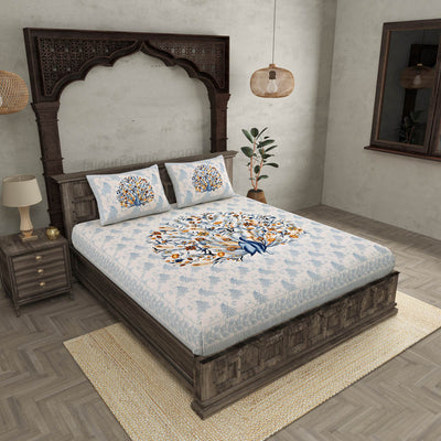 Dancing Peacock Pure Cotton Double Bedsheet – Choose Your Favorite Color
