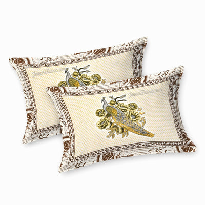 Royal Elegance Grey-Brown Peacock Cotton Double Bed Sheet