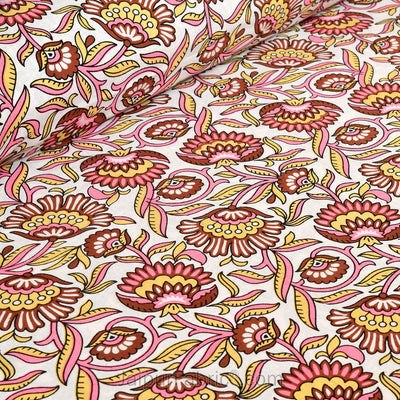Pink Bloom Jaipur Fabric Double Bed Sheet