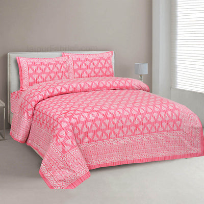 Artistic Pink Jaipur Fabric Double Bed Sheet