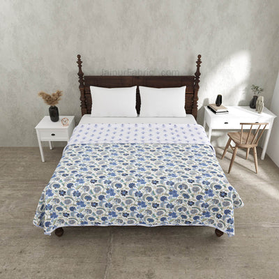 Blue Blossomy Pure Cotton Double Bed Dohar