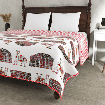 Hawa Mahal Pink Pure Cotton Reversible Single / Double Bed AC Quilt Dohar