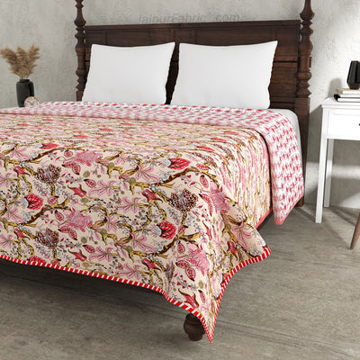 Anokhi Pink Pure Cotton Reversible Single / Double Bed AC Quilt Dohar