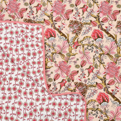 Anokhi Pink Pure Cotton Reversible Double Bed AC Quilt Dohar