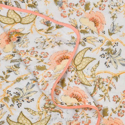 Floral Garden Yellowish Double Bed Dohar Blanket