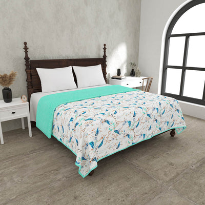 Parakeets Blue Green Double Bed Dohar Blanket