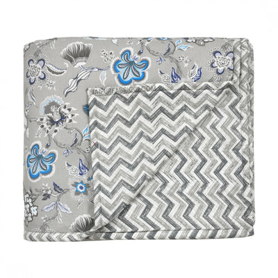 Silver Petals Grey Floral Cotton Reversible Double Bed Dohar