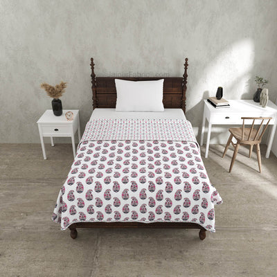 Pink Paisley Pure Cotton Single Bed Dohar