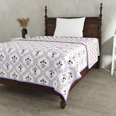 Mangal Jaal Purple Pure Cotton Reversible Single / Double Bed AC Quilt Dohar