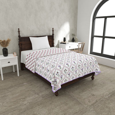 Mangal Jaal Purple Pure Cotton Reversible Single / Double Bed AC Quilt Dohar