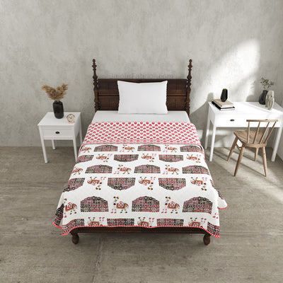 Hawa Mahal Pink Pure Cotton Reversible Single / Double Bed AC Quilt Dohar