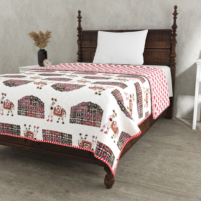 Hawa Mahal Pink Pure Cotton Reversible Single / Double Bed AC Quilt Dohar