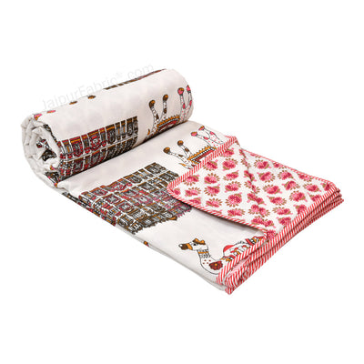 Hawa Mahal Pink Pure Cotton Reversible Single / Double Bed AC Quilt Dohar