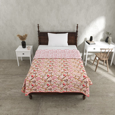 Anokhi Pink Pure Cotton Reversible Single / Double Bed AC Quilt Dohar