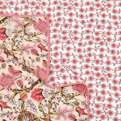 Anokhi Pink Pure Cotton Reversible Single / Double Bed AC Quilt Dohar