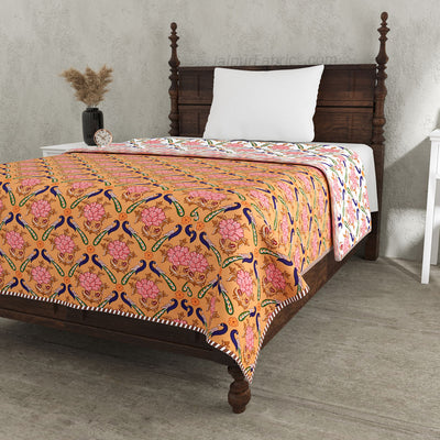 Peacock Garden Pure Cotton Reversible Single / Double Bed AC Quilt Dohar