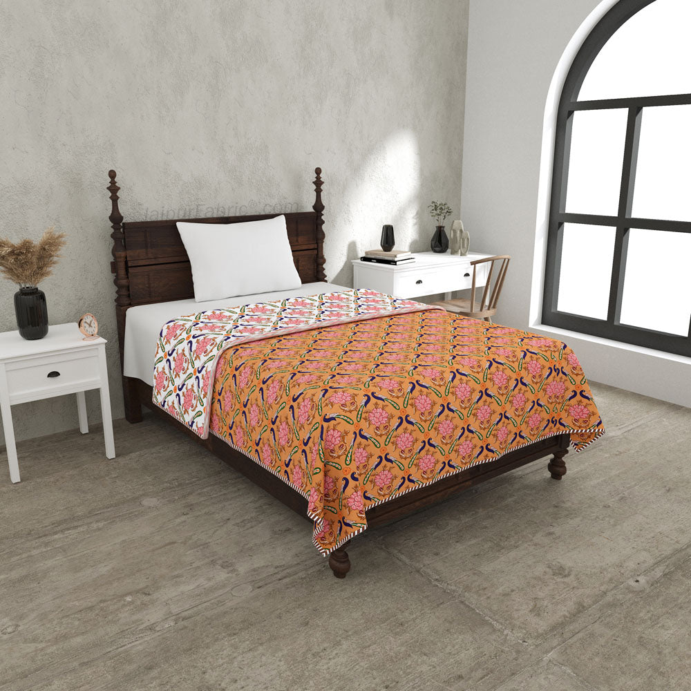 Peacock Garden Pure Cotton Reversible Single / Double Bed AC Quilt Dohar