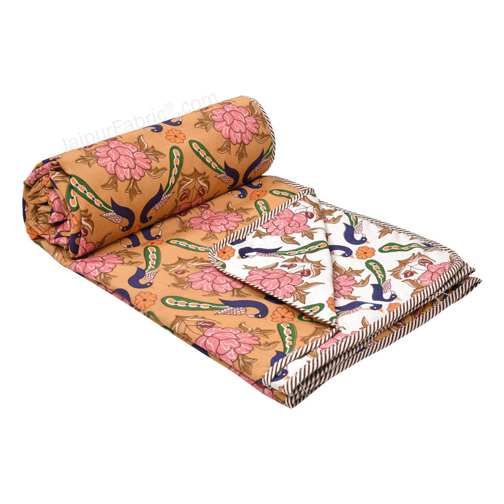 Peacock Garden Pure Cotton Reversible Single / Double Bed AC Quilt Dohar