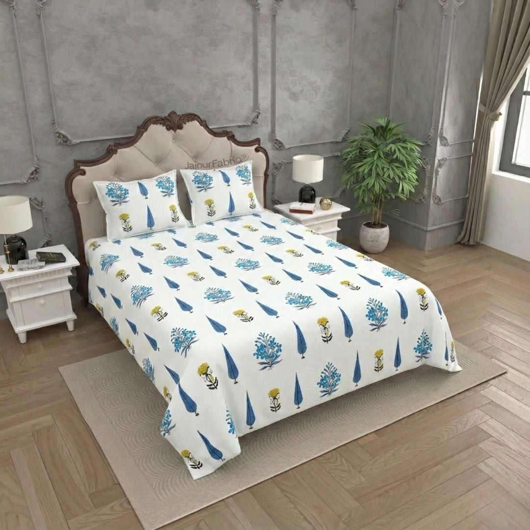 Beautiful Plarsh Floral Premium Hand Blocks of India Cotton Bedsheet