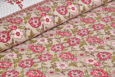 Floral Bouquette Red Boota Border Pure Cotton Double BedSheet