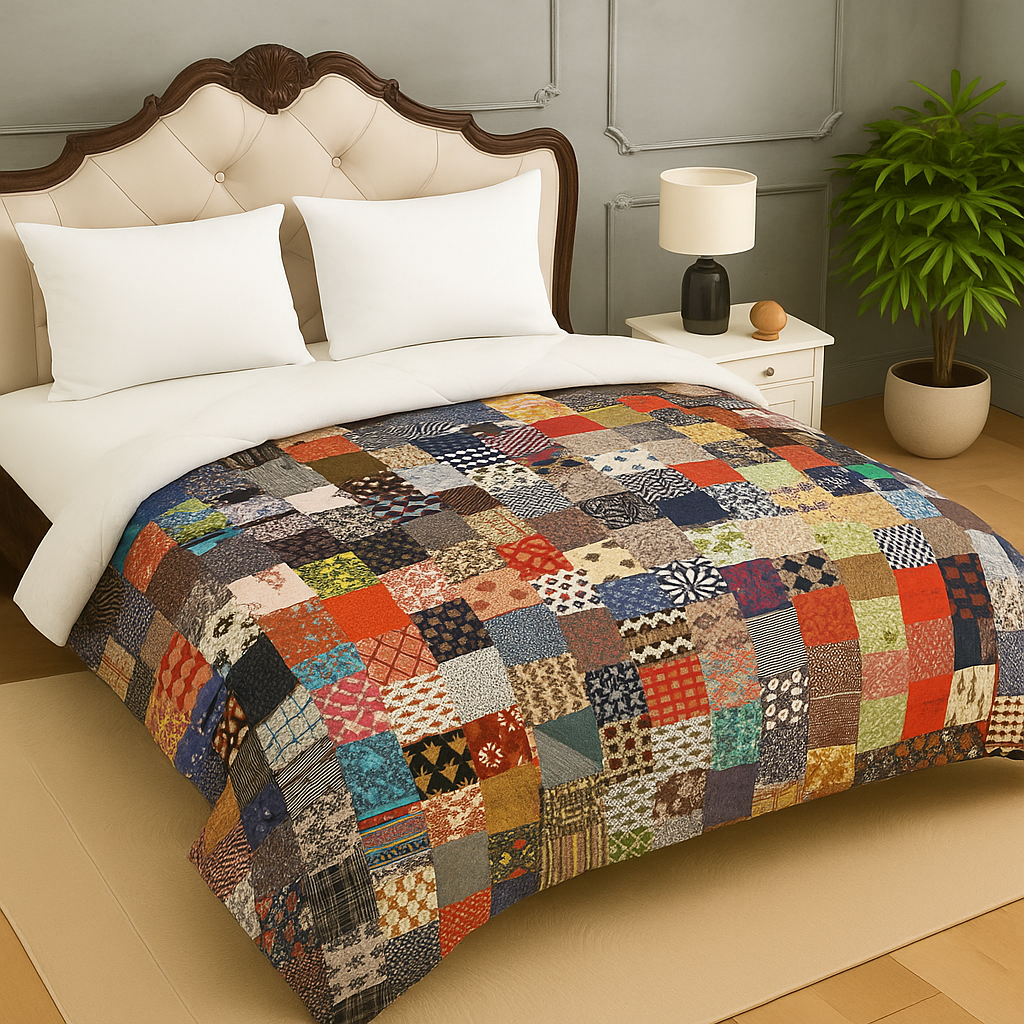 Patchwork AC Quilt/Blanket Soft Designer Double Bed - Multicolor (Multi)