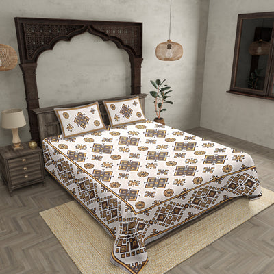 Double Bedsheet  Light Yellow  Border  Fine Cotton  Rangoli  Print