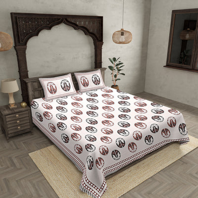 Double Bedsheet Grey  Border  Fine Cotton  Dark Tree Print
