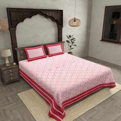 Double Bedsheet Maroon Border Rangoli Print With Two Pillow Cover