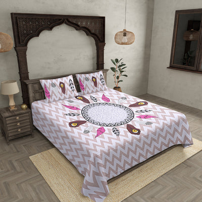 Modern Jungle Pink Cream 240 TC Double Bedsheet
