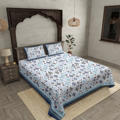 Double bedsheet Blue Seamless Traditional Print