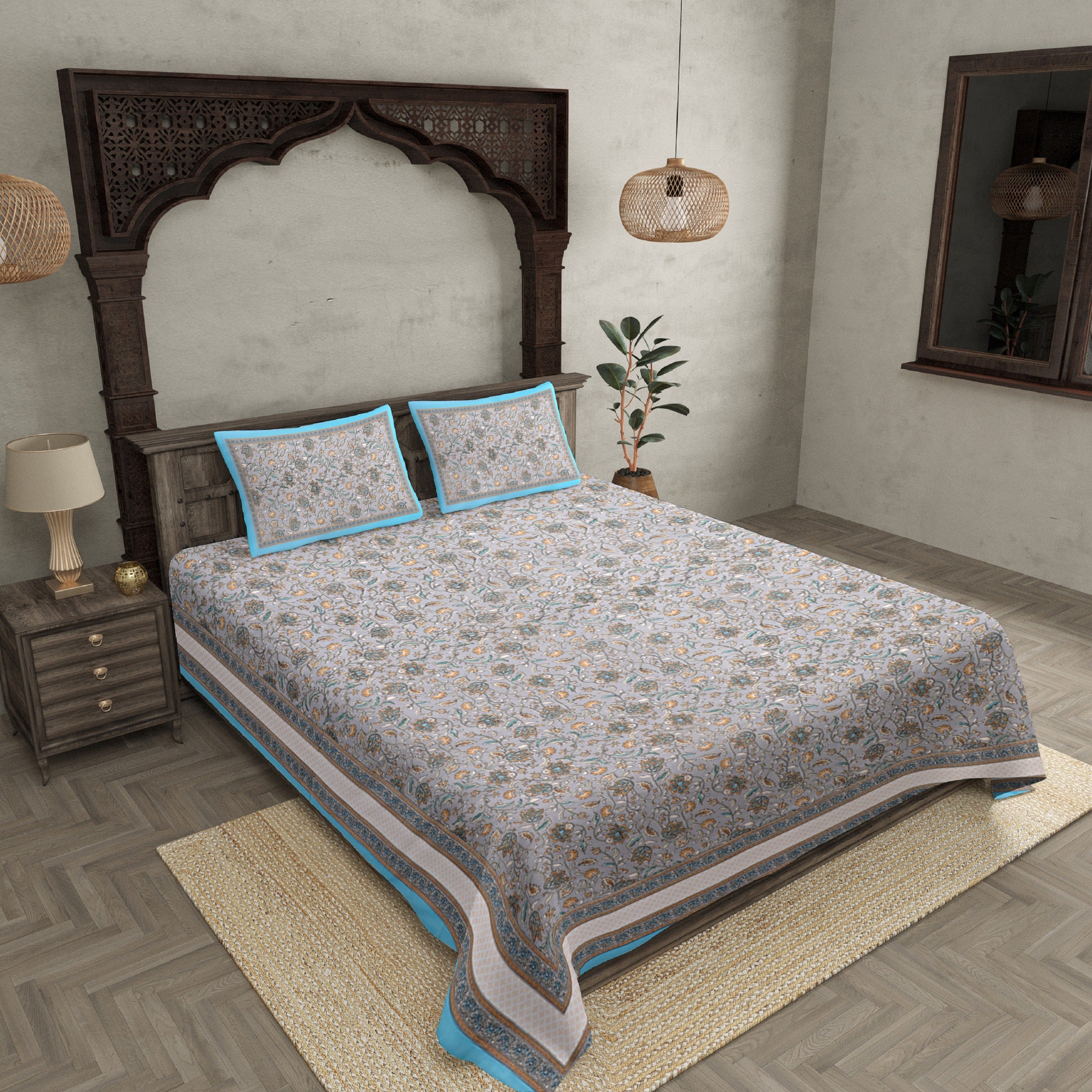 Double bedsheet Gray Artichoke Bale Print