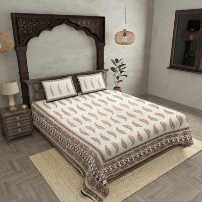 Ethnic Petals Print Sandy Brown Bedsheet