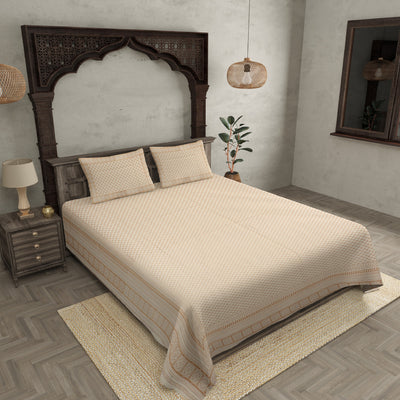 Double Bedsheet Elegant Brown Golden Lotus Print