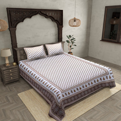 Shaded Brown Gold Print Double Bedsheet