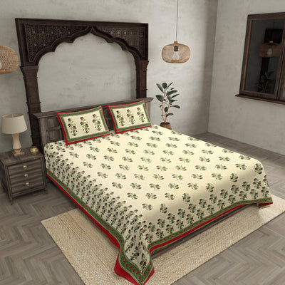 Double Bedsheet Red Border Vintage Floral Print
