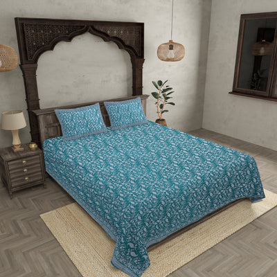 Double Bedsheet Sea Green Blue Paisley Floral Pattern